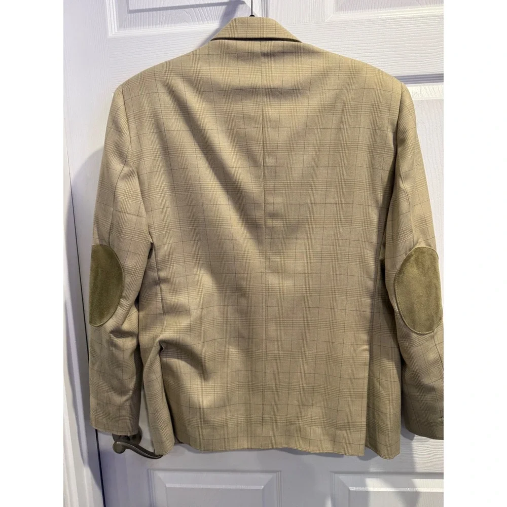 Tariq Fitwell‎ Tailors Mens Tan Glen Plaid Blazer Elbow Patches Bespoke 42R